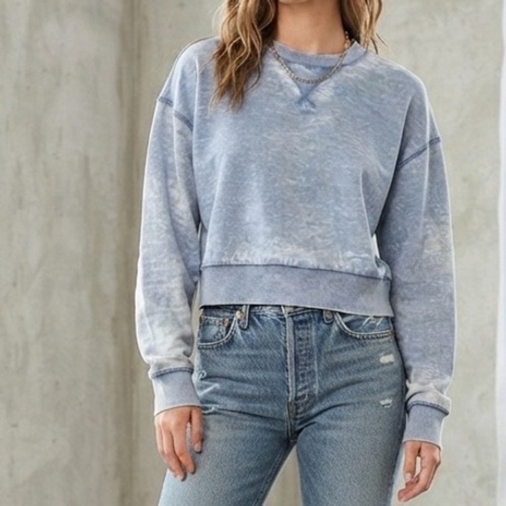 PS / LA Blue Acid Wash Cropped Sweatshirt Womens Small Crewneck Pullover Pac Sun